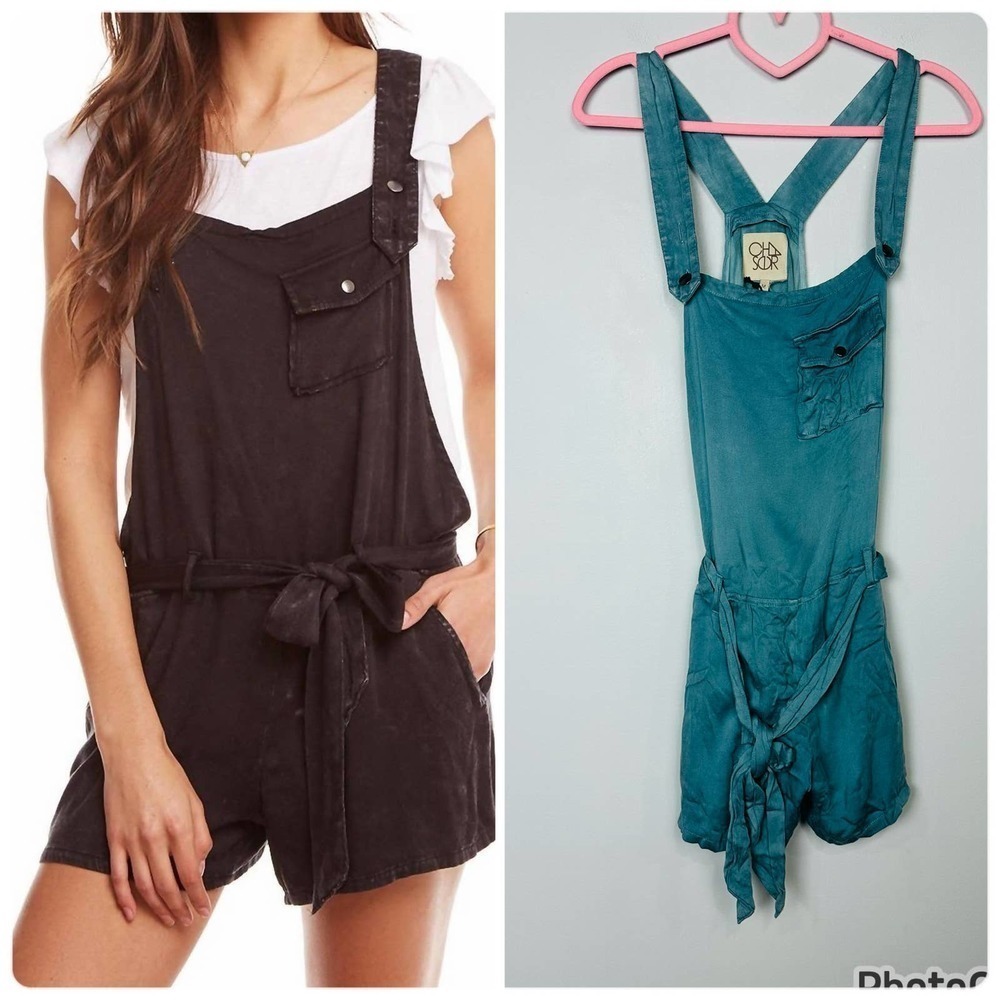 Chaser NWT Pocket Casual Overall Shorts Romper with Belt Teal Size Medium